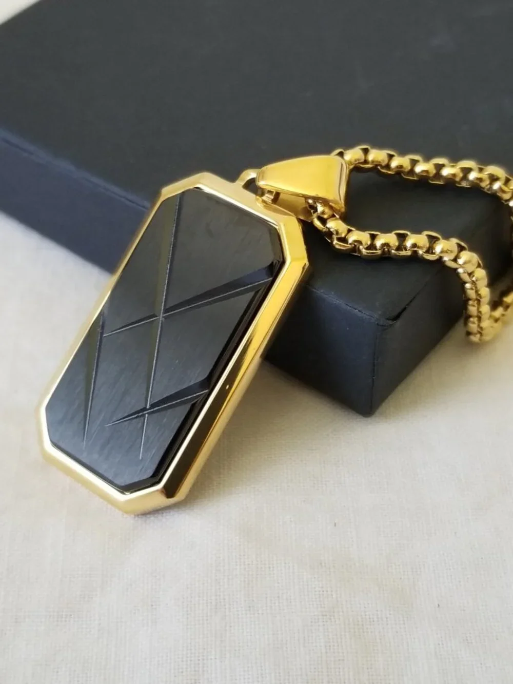 NWT! Stainless Steel Dog Tag Style Pendant Necklace with Gold-Tone Finish